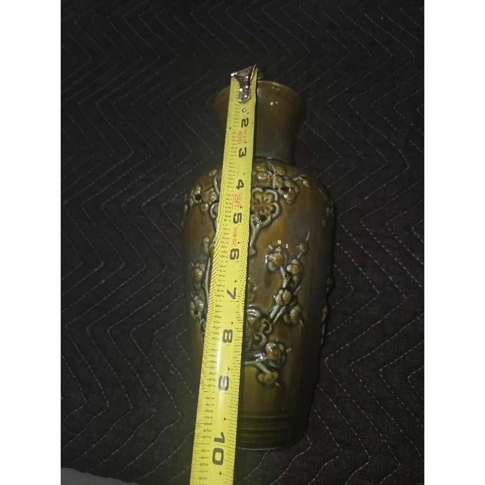 Hyalyn Porcelain USA 574 Brown Glazed Floral Relief Bud Vase 10 Inch Vintage